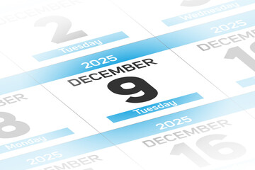 9 December 2025 year date calendar day illustration