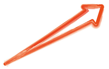 右上に伸びる赤い矢印の手書き水彩風のイラスト