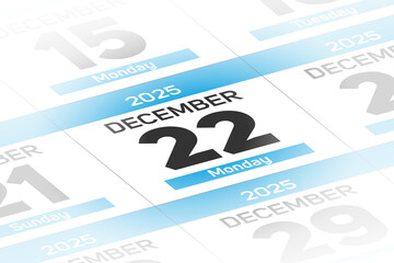22 December 2025 year date calendar day illustration