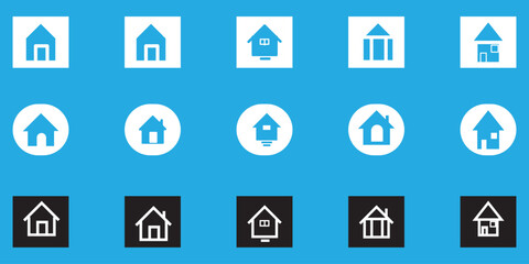Collection home icons. House symbol. Set of real estate objects and houses black icons isolated on white background. Vector illustration.