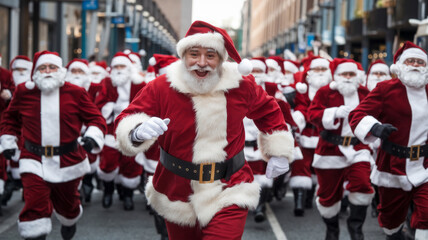 Santa Claus runs across the finish line as he takes part in the Santa Claus Festive Run.