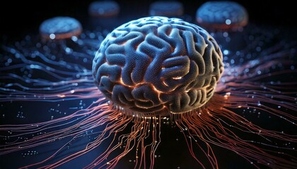 Machine learning concept. Artificial ai brain on circuitry. Future technology