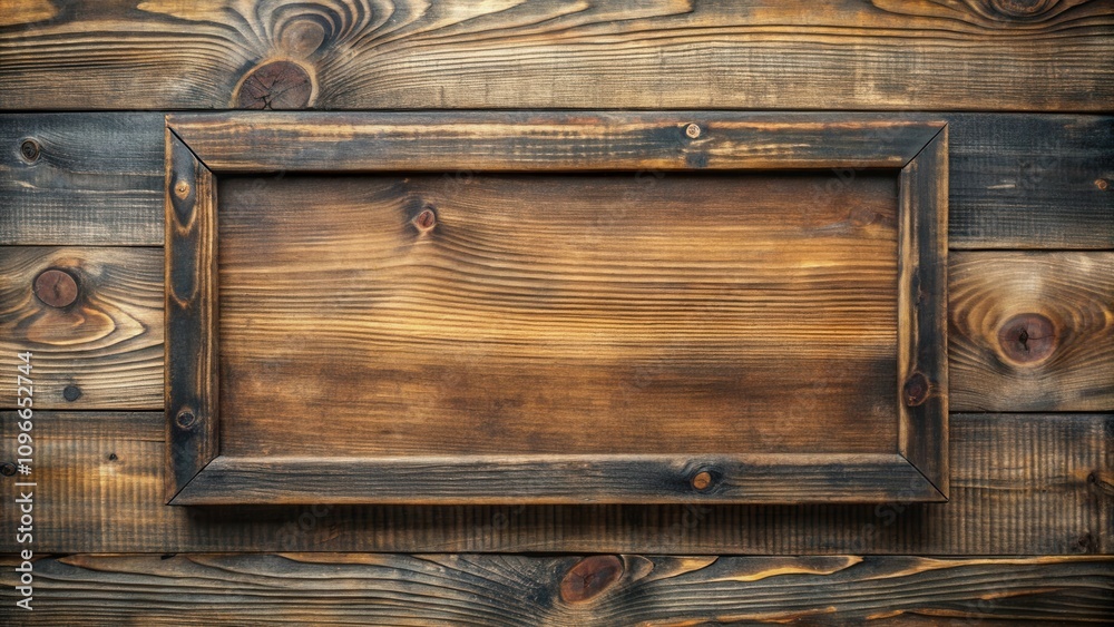Poster rustic wooden frame mounted on a weathered wood background, offering a blank canvas for text or imag