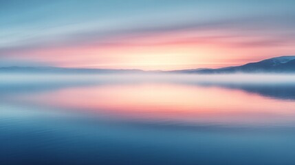 Obraz premium Serene Sunset Over Misty Mountain Lake Reflection