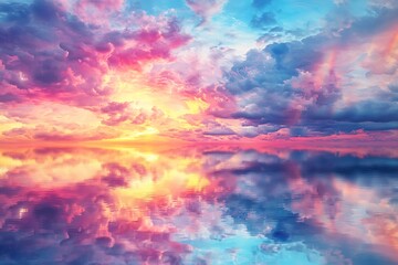 Beautiful Rainbow Over the Sea with a Reflection in the Water, Sky and Clouds, Fantasy Landscape, Beautiful Natural Background