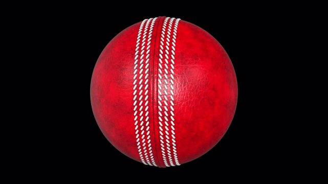 Red Cricket Hard Ball Rotating on a Transparent Background. Seamless Loop. 4K