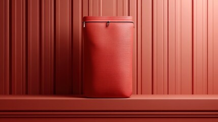 Red Leather Zipper Pouch on Red Corrugated Metal Background