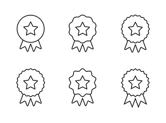 Award ribbon star outline icon set collection. Medal badge sign symbol
