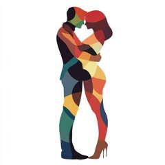 Colorful couple in embrace, symbolizing love and connection