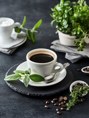 Aromatic Coffee with Fresh Herbs: A Simple and Elegant Morning Delight