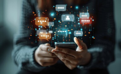 Businessman Using Smartphone For Live Chat Social Network Social Media Marketing Technology Concept