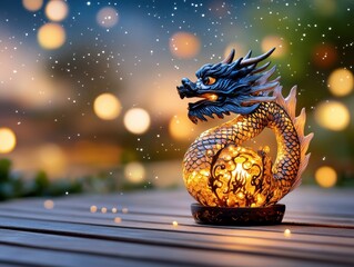 Glowing Dragon Lantern on a Wooden Surface