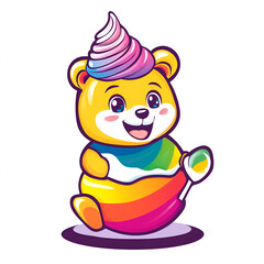 Fototapeta premium Colorful ice cream shop mascot design featuring a cheerful bear digital art vibrant environment fun concept for engagement