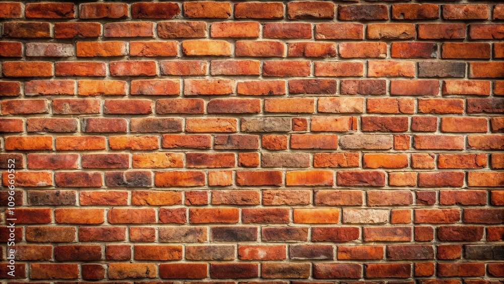 Poster A Weathered Brick Wall with Rich Red and Orange Tones, Displaying a Classic Pattern of Interlocking Bricks