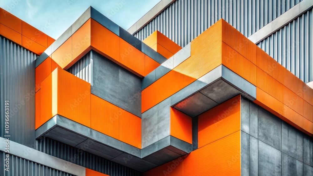 Aufkleber a modern architectural design with contrasting orange and gray panels, showcasing a geometric interp