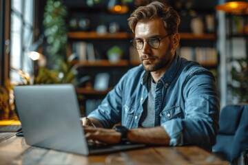 Young Latin Businessman Working On Laptop Professional Software Developer Office Desk Computer Technology