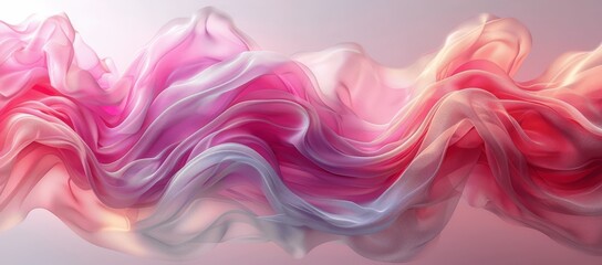 Obraz premium Elegant Abstract Pink White Silk Fabric Background with Flowing Wavy Drapes and Smoke Texture