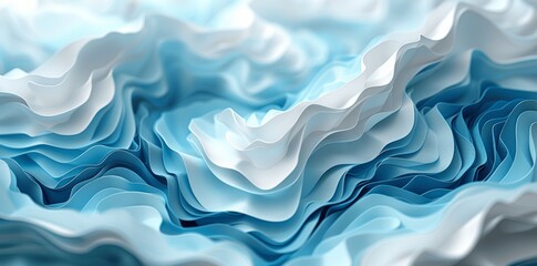 Obraz premium Abstract Waves in Light Blue and White, 3D Paper Cut Style