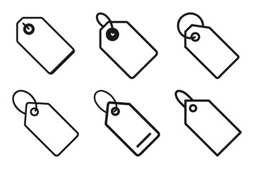 Tag label silhouette icon set isolated with flat outline vector illustration