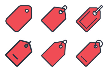 Tag label silhouette icon set isolated with flat outline vector illustration