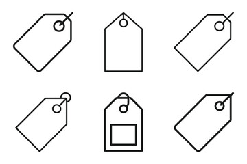 Tag label silhouette icon set isolated with flat outline vector illustration