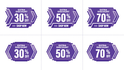 Discount Coupon Sale Label Icon Set, Special Offer, Big Sale, Extra Discount. Flat Design on White Background.