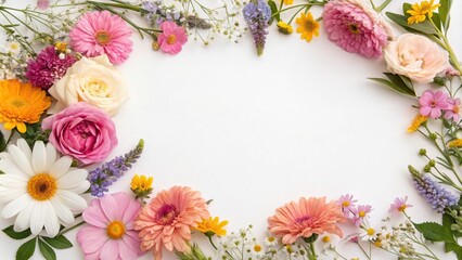 Fototapeta premium A delicate and intricate floral design featuring many colorful flowers, garden flowers, botanical illustration, petal arrangements