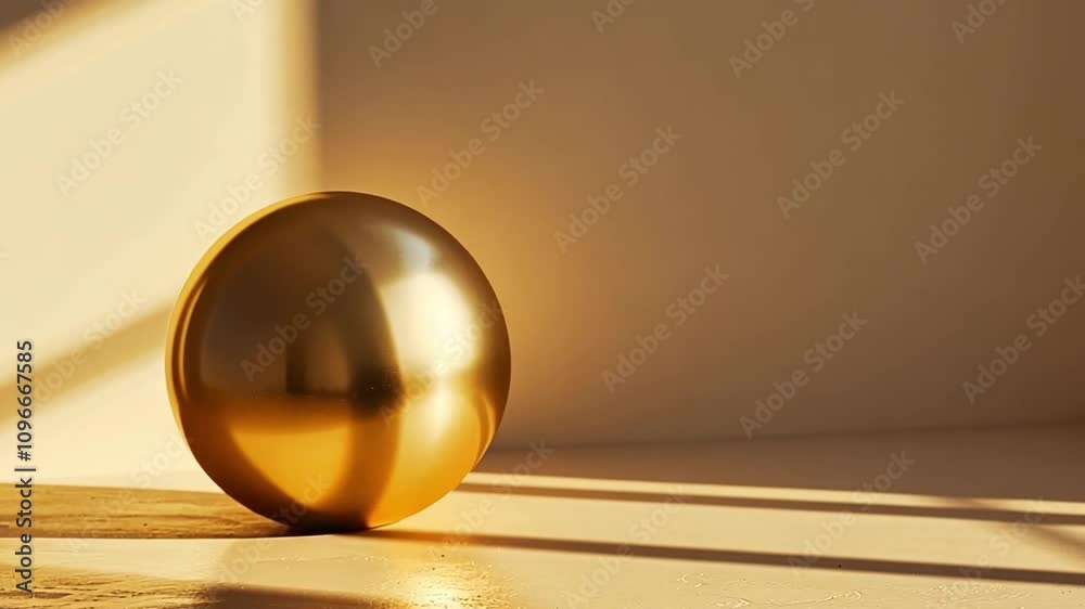 Poster a reflective golden sphere sits on a surface, illuminated by soft natural light that creates gentle 