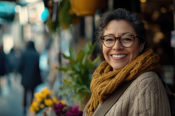 Fototapeta premium Happy Hispanic woman shopping in the city.