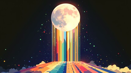 digital technology rainbow waterfall moon illustration poster background