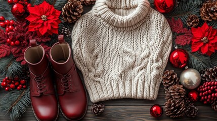 Cozy Winter Outfit with Knitted Sweater and Stylish Boots