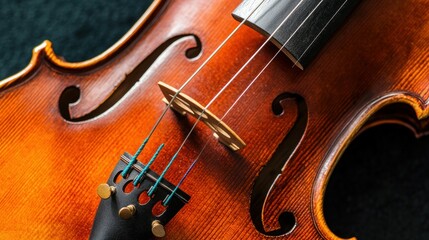 Fototapeta premium Dramatic shadows on violin strings intimate closeup artistic photography studio setting high-angle perspective closeup of violin strings for visual impact