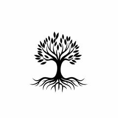 Naklejka premium Black vector logo of a tree with roots, in a simple minimalistic style, on a white background with no shadows. 