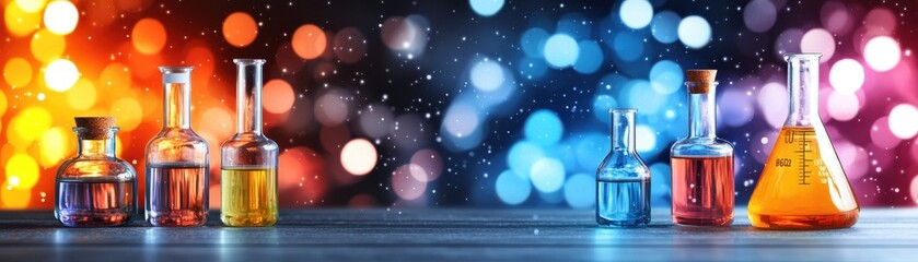 Industrial Lab Scene with Colorful Chemicals in Glass Containers