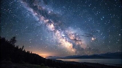 Fototapeta premium A serene and peaceful galaxy scene with soft lighting and a vast expanse of stars, celestial beauty, starlight, interstellar gas