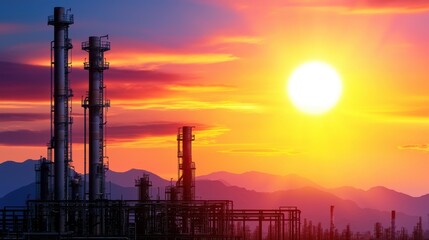 Fototapeta premium Industrial Monitoring of Operations with IIoT Technology at Sunset