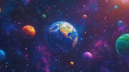 Vibrant cosmic landscapes featuring planets and colorful nebulae. Space Background for Wallpaper. AI generated image
