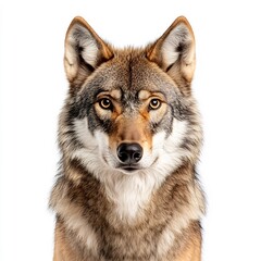 Fototapeta premium Majestic Wolf Portrait on White Background Captivating Wilderness Predator Close up