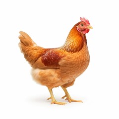 Fototapeta premium Full Body Shot of a Red Adult Hen with Detailed Feathers on a Clear White Background