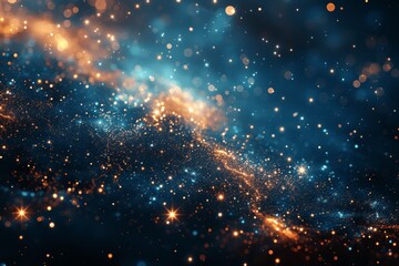 Obraz premium Magical Abstract Blue Green Background with Gold Glitters and Sparkles