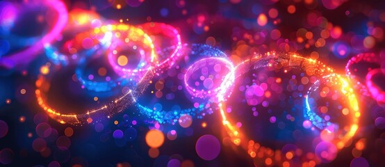 Abstract background with colorful glowing neon rings, bokeh lights, and shiny effects for vibrant celebrations and parties