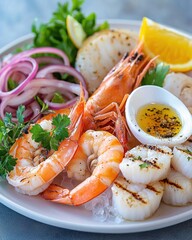 Delicious seafood platter coastal restaurant food vibrant setting close-up view culinary delight