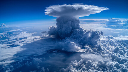 A towering cumulonimbus cloud rising majestically into a clear blue sky