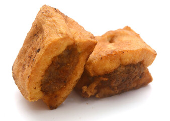 fried tofu bubble on white background
