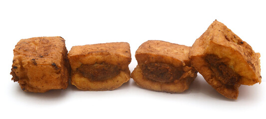 fried tofu bubble on white background
