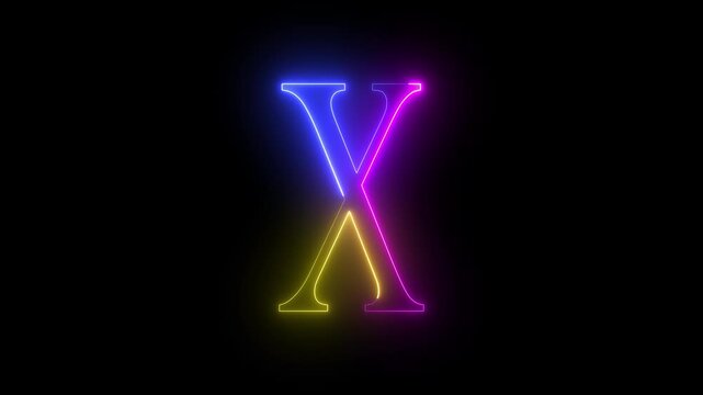 Animated neon letter X. Three-color looping trendy glowing neon alphabet letter X. Educational concept with neon letter.