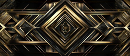 Futuristic black and gold ornament with sleek metallic finish and abstract geometric design 