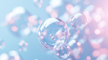 Rainbow soap bubbles on bright colorful background close up