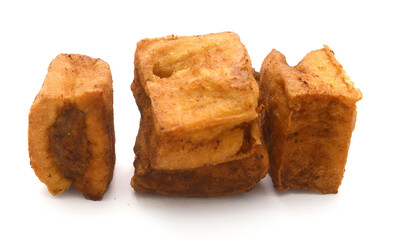 fried tofu bubble on white background
