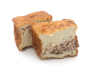 fried tofu bubble on white background
